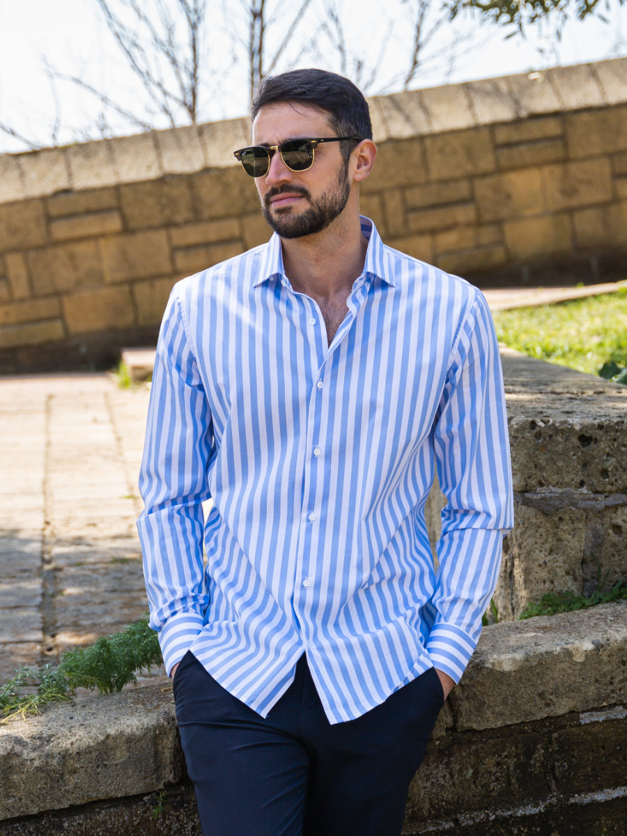 Camicia Cotton rigo largo azzurra