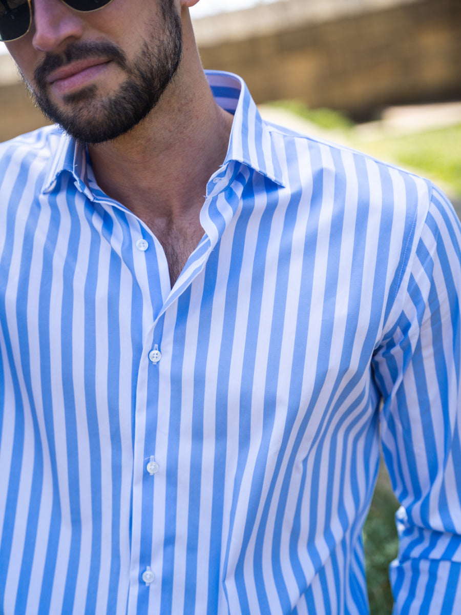 Camicia Cotton rigo largo azzurra