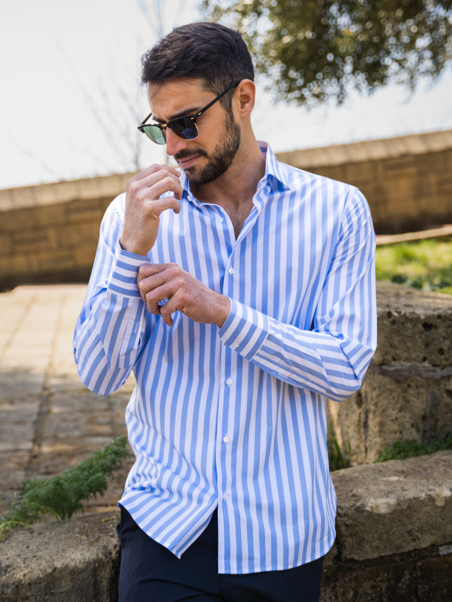 Camicia Cotton rigo largo azzurra