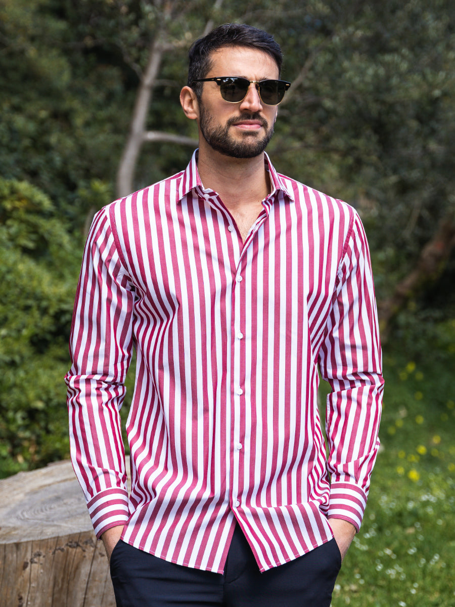 Camicia Cotton rigo largo rossa