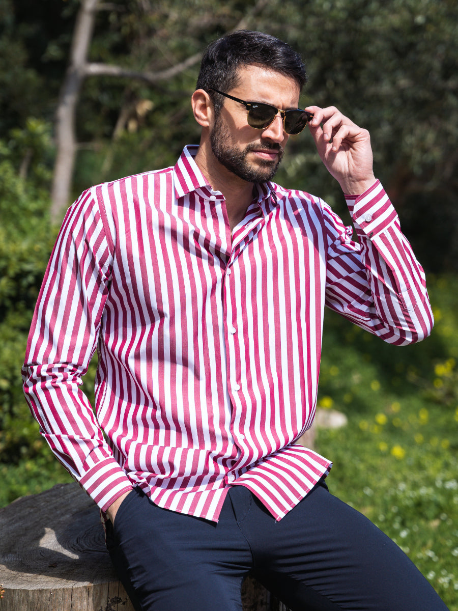 Camicia Cotton rigo largo rossa