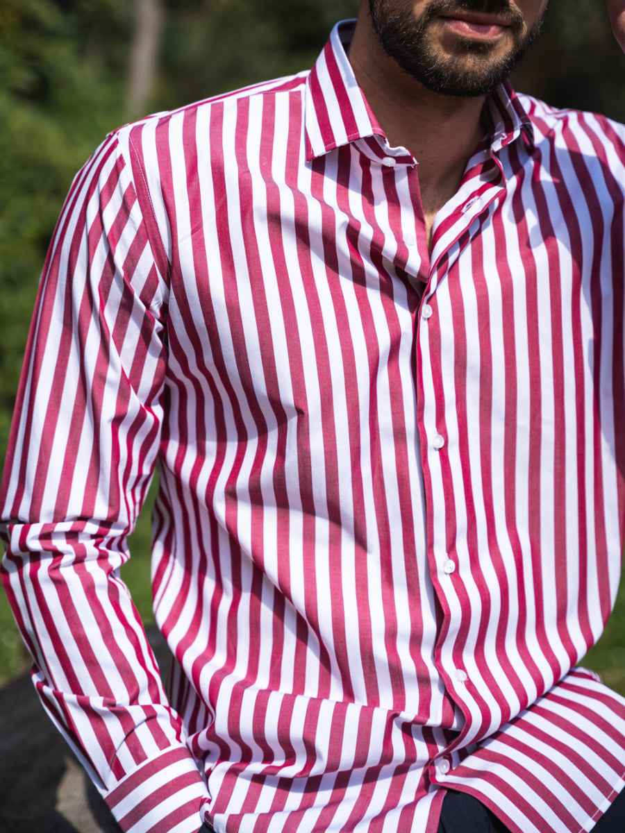 Camicia Cotton rigo largo rossa